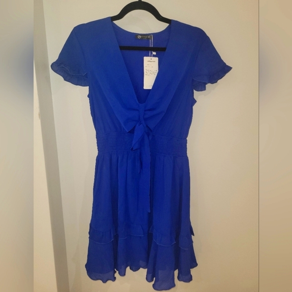 NWT Pretty garden M blue dress with ruffles and cut out - Picture 4 of 4